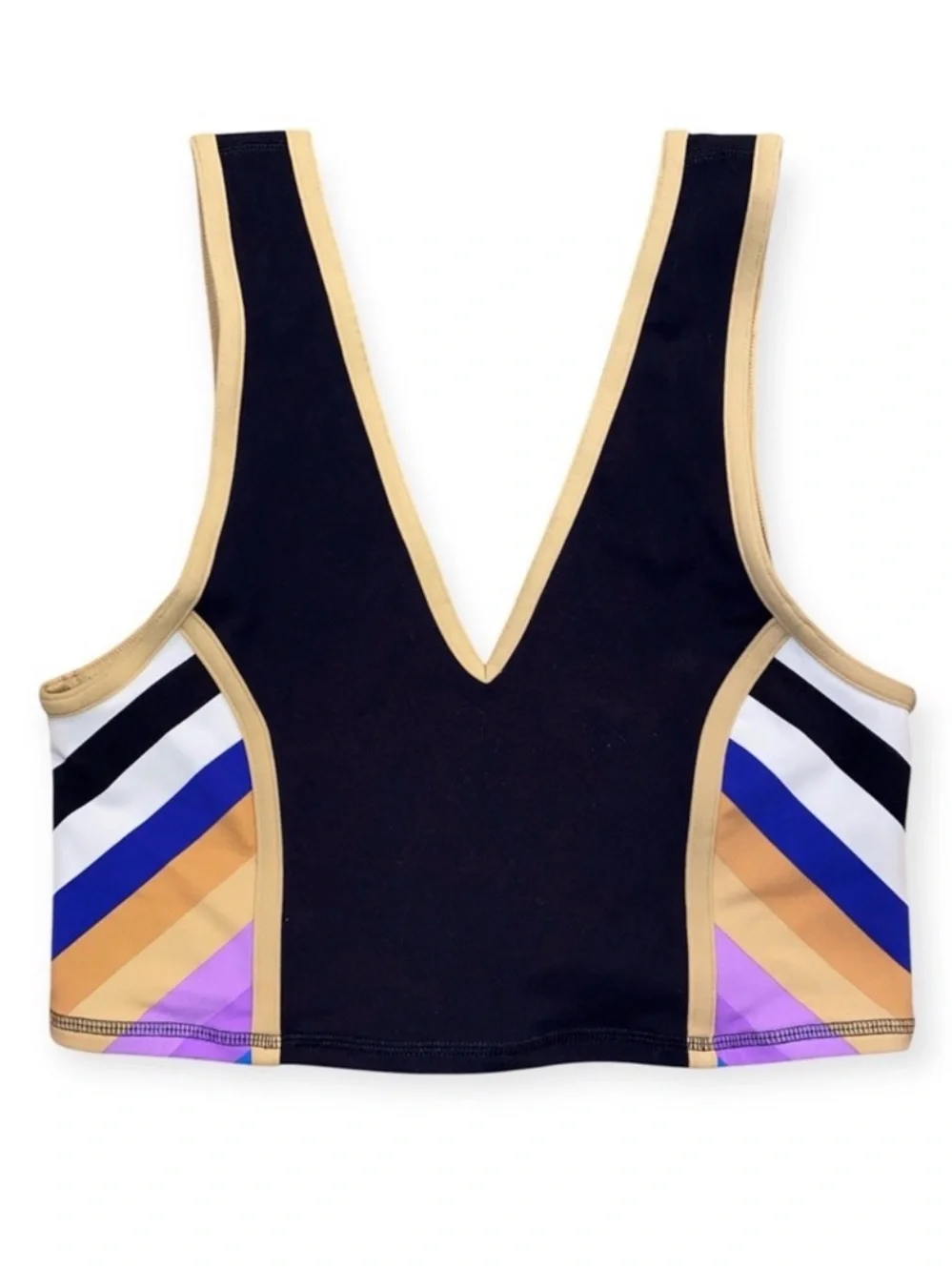 Free People Black Crop Top with Beige Trim and Multicolor Side Panels S